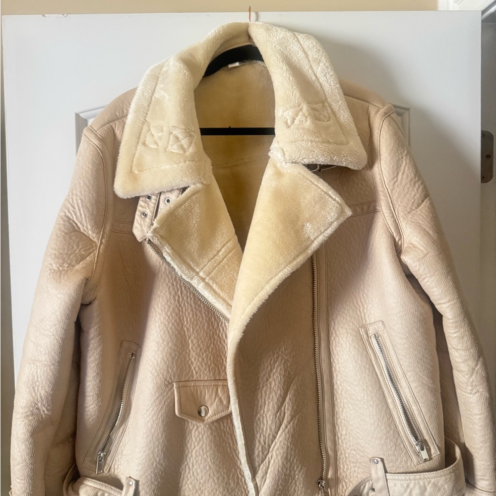 Topshop Cream Shearling Coat